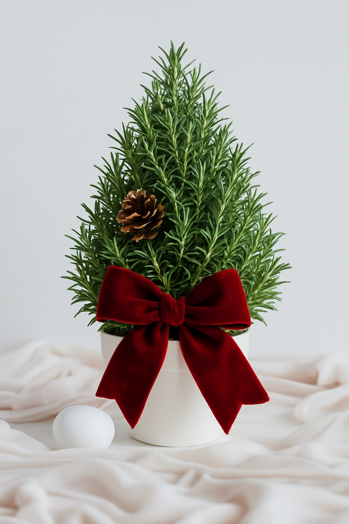 Ardisia naturelle en pot blanc avec baies rouges et ruban décoratif, création Les Fleurs du Marché à Beloeil.